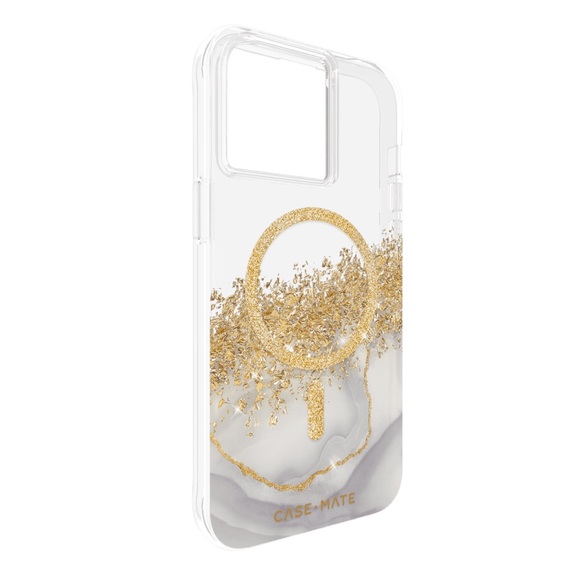CASE-MATE Karat Gold Glitter Grey Marble Granite MagSafe iPhone 15 PRO MAX Case - Picture 5 of 16